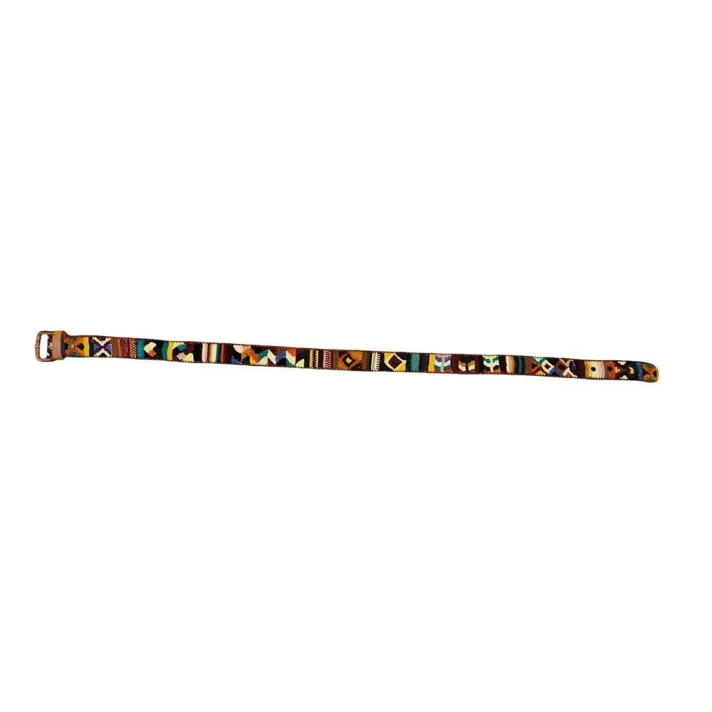 Vintage Y2K Leather & Tapestry Woven Belt – Size 34
